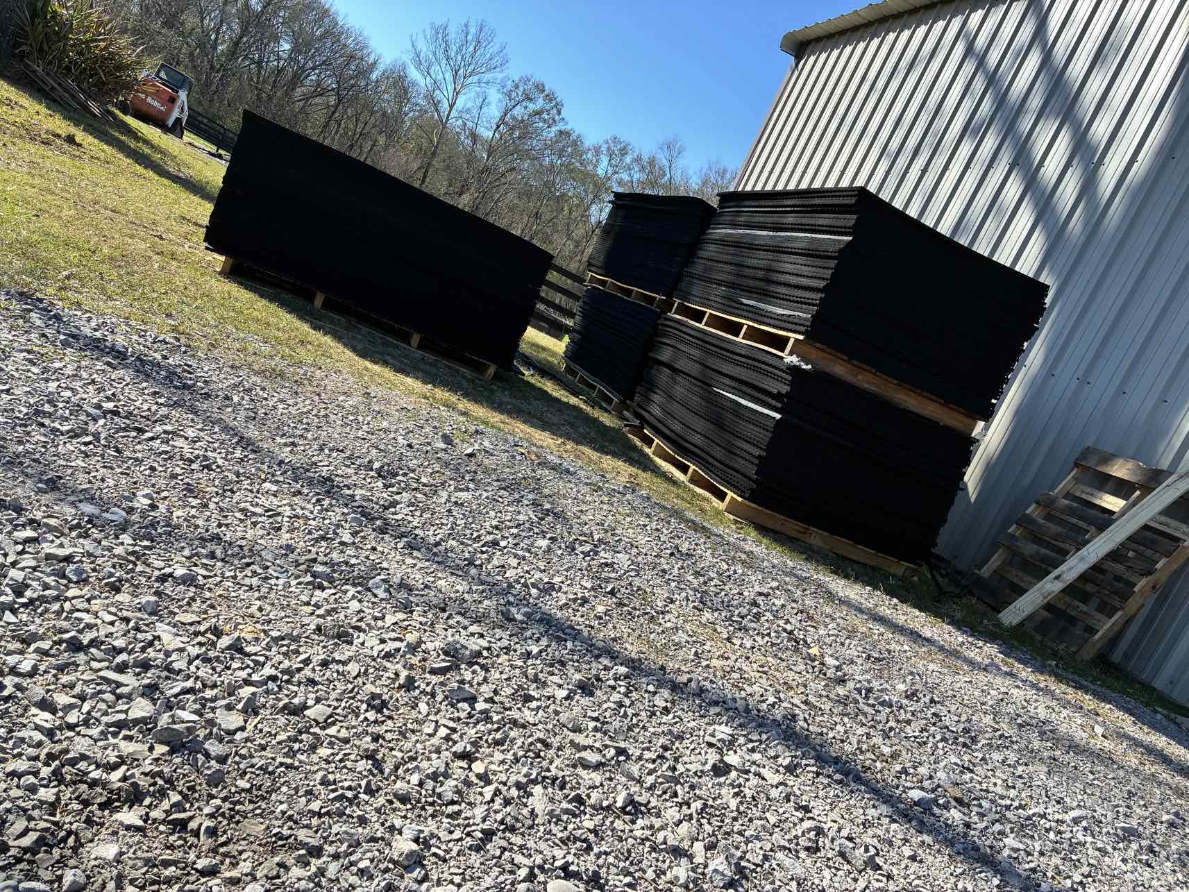 Pallets of rubber mats at Texas facility